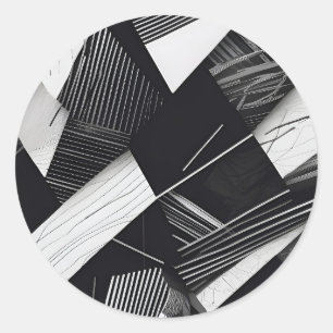 Abstract Black and White Dark Geometric Pattern Classic Round Sticker