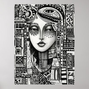 🖤 Abstract Black And White Face Line Art Minimal Poster