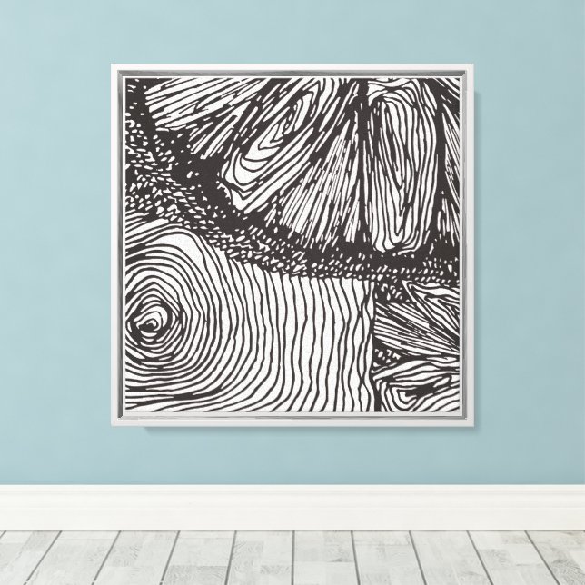 Abstract Black and White Floral Line Art Print (Insitu(Wood Floor))