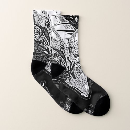 abstract black and white flower monochrome socks