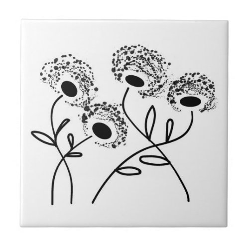 abstract black and white flowers ceramic tile