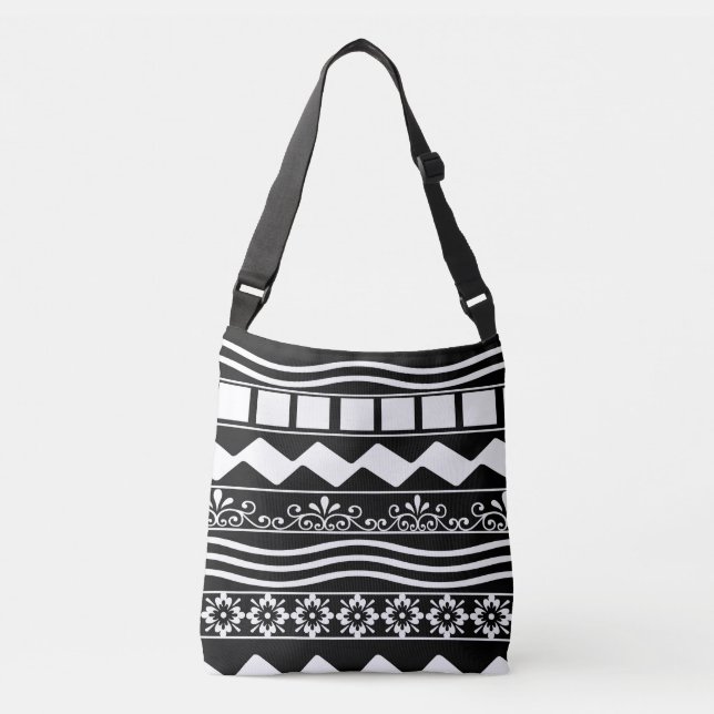 Abstract black and white geometric art crossbody bag (Front)