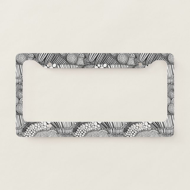 Abstract Black and White Geometric Doodle (6) License Plate Frame (Front)