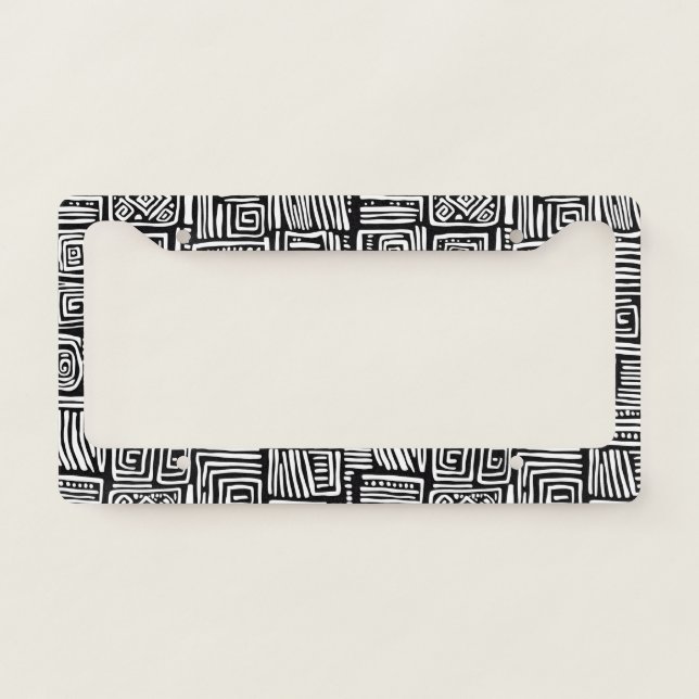 Abstract Black and White Geometric Line Pattern 2 License Plate Frame (Front)