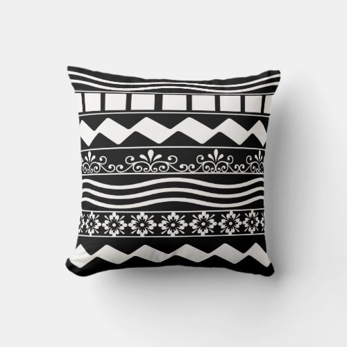 abstract black and white geometric pattern throw pillow