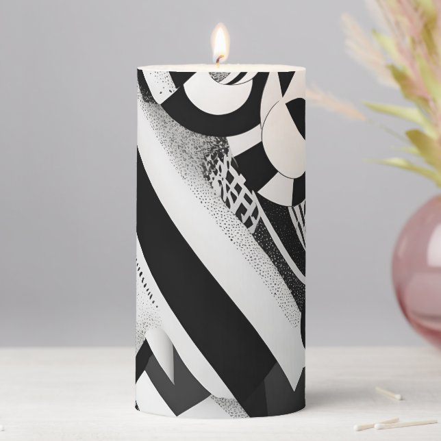 Abstract Black and White Geometric Shapes Pattern Pillar Candle (In Situ)