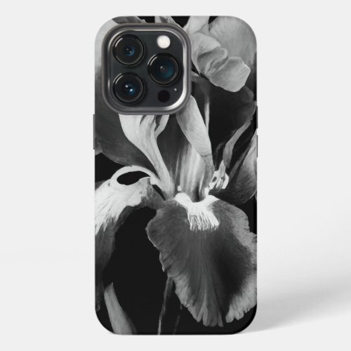 Abstract black and white iris bloom iPhone 13 pro case