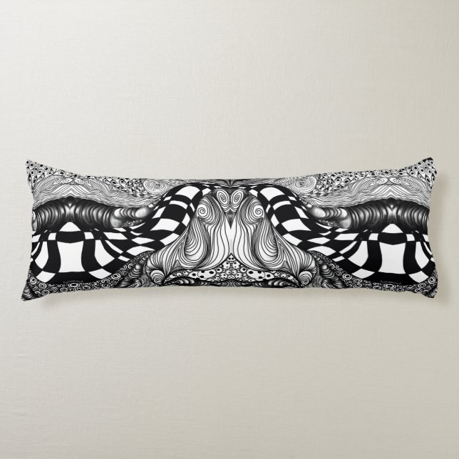 Abstract black and white line tangle body pillow (Front)