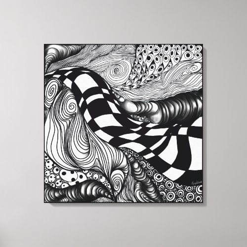Abstract black and white line tangle canvas print