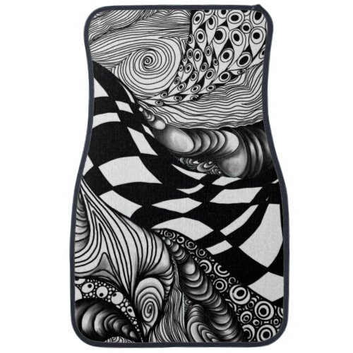 Abstract black and white line tangle car floor mat