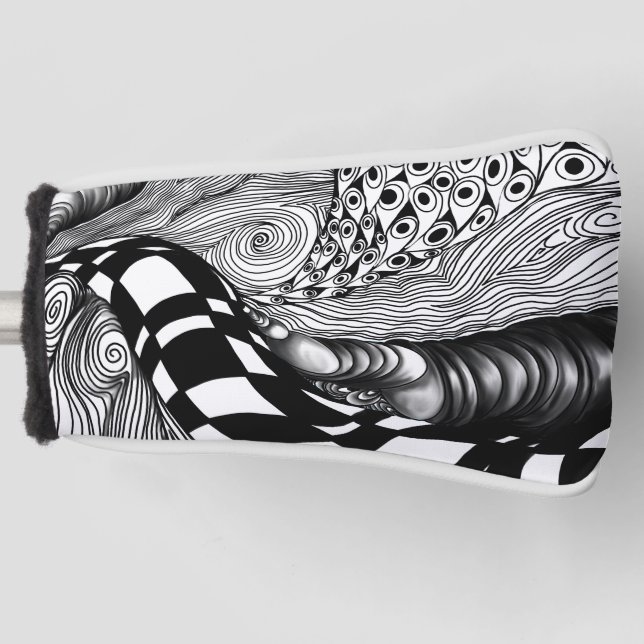 Abstract black and white line tangle golf head cover (Front)