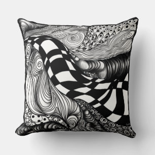 Abstract black and white line tangle throw pillow