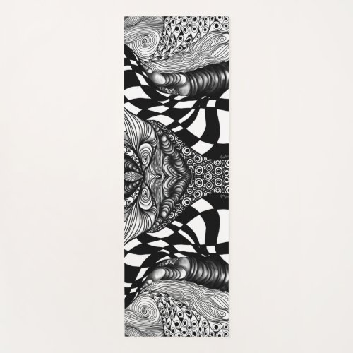 Abstract black and white line tangle yoga mat