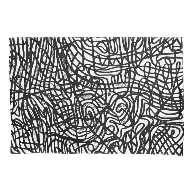 Abstract Black and White Lines Pattern Pillow Case (Front)
