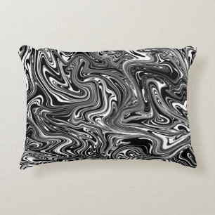 Abstract Black and White Liquid Marble Accent Pillow