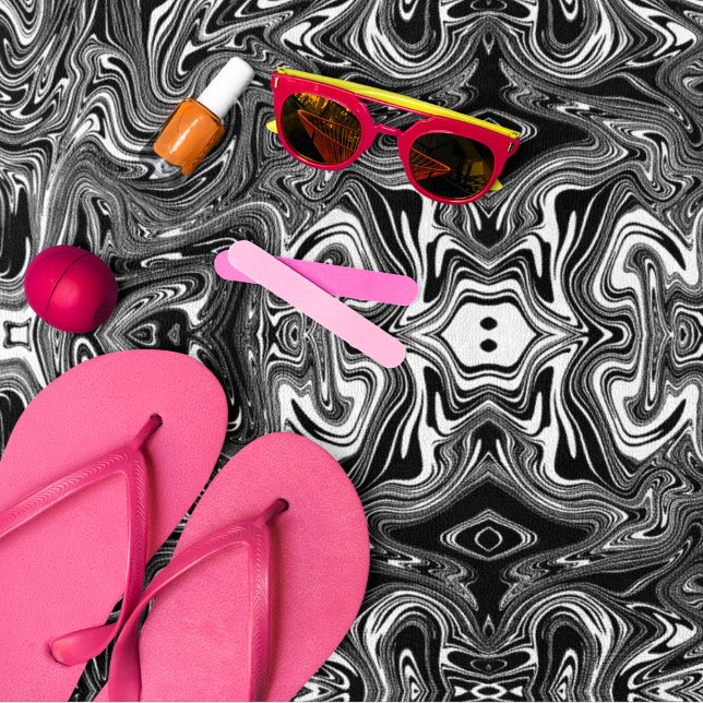 Abstract Black and White Liquid Marble Beach Towel (Creator Uploaded)