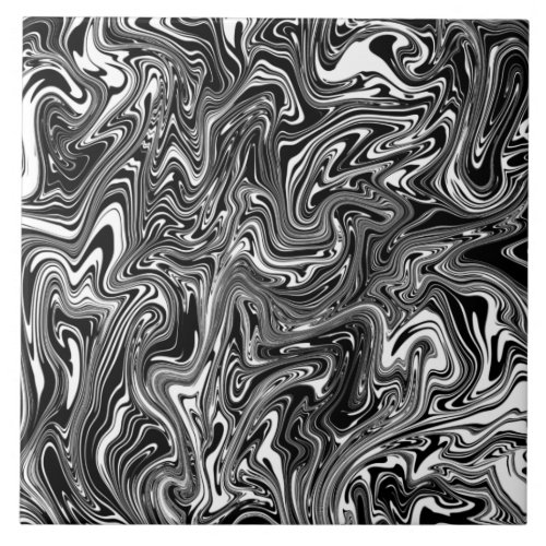 Abstract Black and White Liquid Marble Ceramic Tile