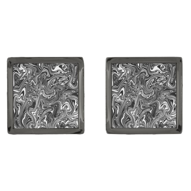 Abstract Black and White Liquid Marble Cufflinks (Front)