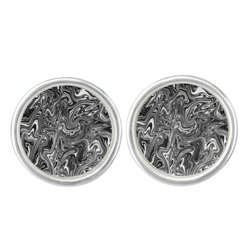 Abstract Black and White Liquid Marble Cufflinks