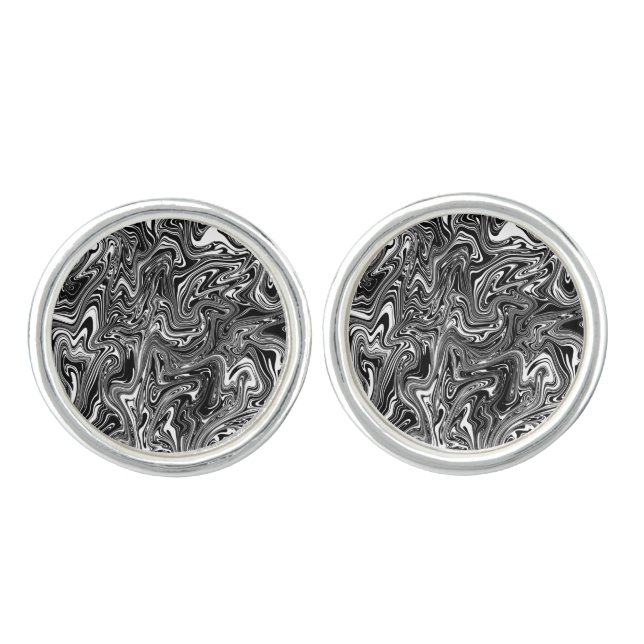 Abstract Black and White Liquid Marble Cufflinks (Front)