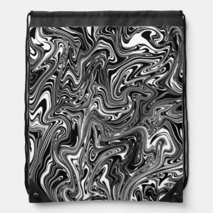 Abstract Black and White Liquid Marble Drawstring Bag