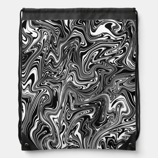 Abstract Black and White Liquid Marble Drawstring Bag (Front)