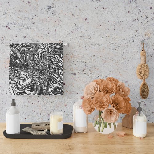 Abstract Black and White Liquid Marble Hand Towel