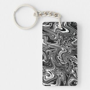 Abstract Black and White Liquid Marble Keychain