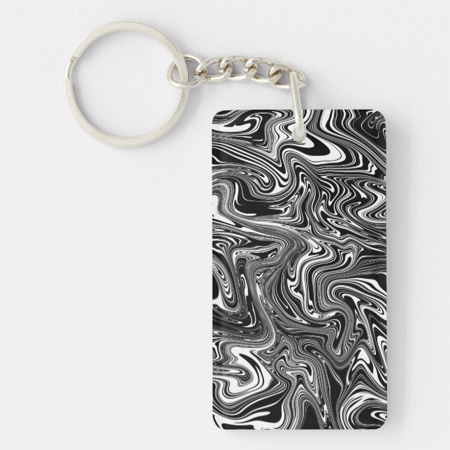 Abstract Black and White Liquid Marble Keychain (Front)