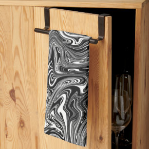 Abstract Black and White Liquid Marble Kitchen Towel