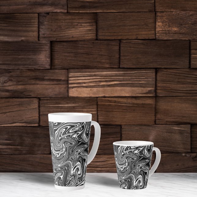 Abstract Black and White Liquid Marble Latte Mug (Creator Uploaded)