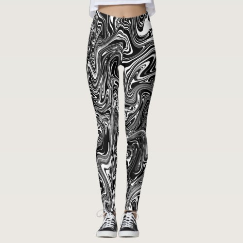 Abstract Black and White Liquid Marble Leggings