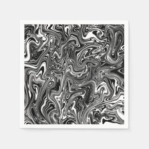 Abstract Black and White Liquid Marble Napkins