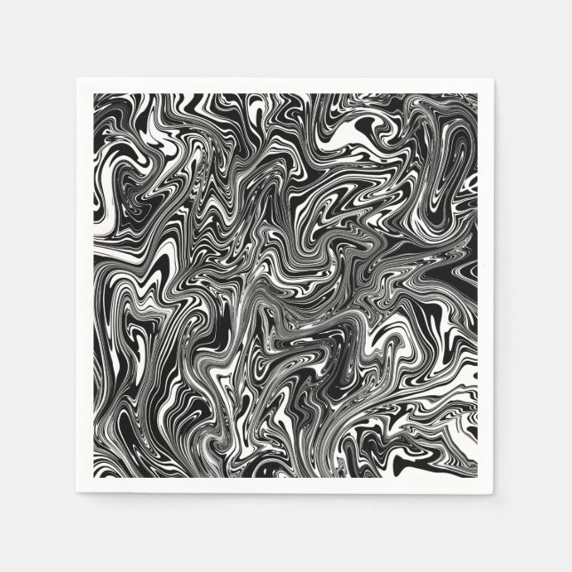 Abstract Black and White Liquid Marble Napkins (Front)