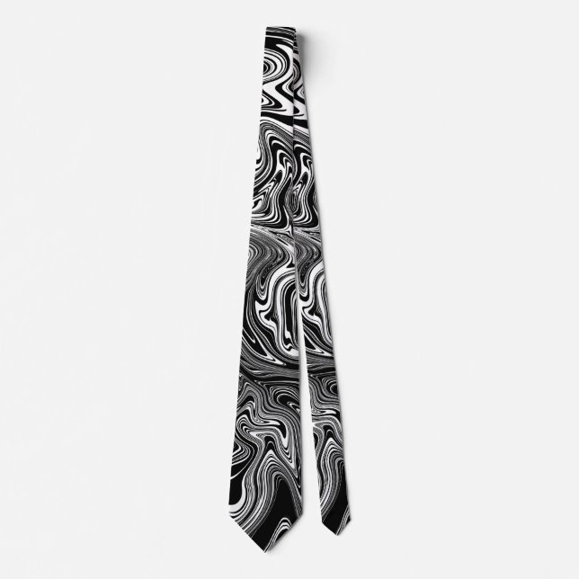 Abstract Black and White Liquid Marble Neck Tie (Front)