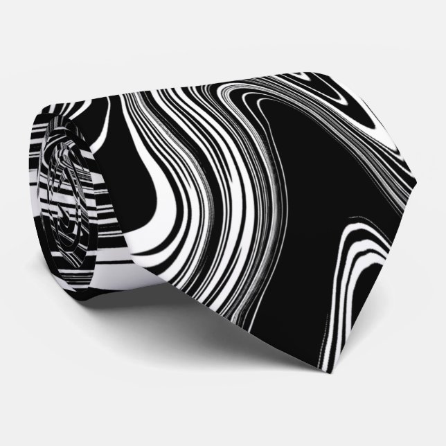 Abstract Black and White Liquid Marble Neck Tie (Rolled)