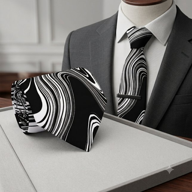 Abstract Black and White Liquid Marble Neck Tie (Creator Uploaded)