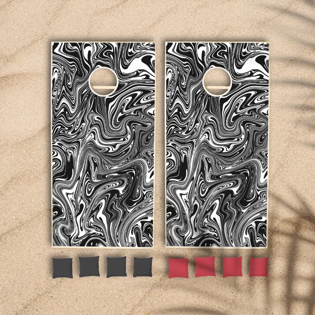 Abstract Black and White Liquid Marble Pattern Cornhole Set (Creator Uploaded)
