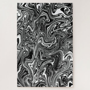 Abstract Black and White Liquid Marble Pattern Jigsaw Puzzle