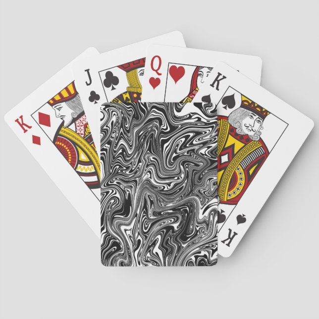 Abstract Black and White Liquid Marble Pattern Poker Cards (Back)