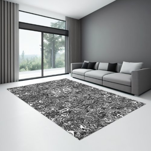 Abstract Black and White Liquid Marble Rug