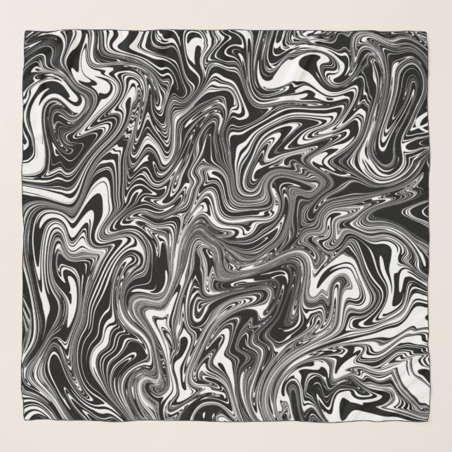 Abstract Black and White Liquid Marble Scarf (Front)
