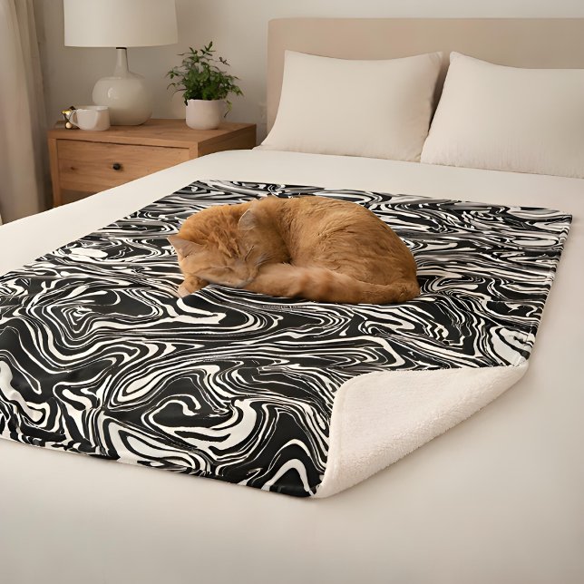 Abstract Black and White Liquid Marble Sherpa Blanket (Creator Uploaded)