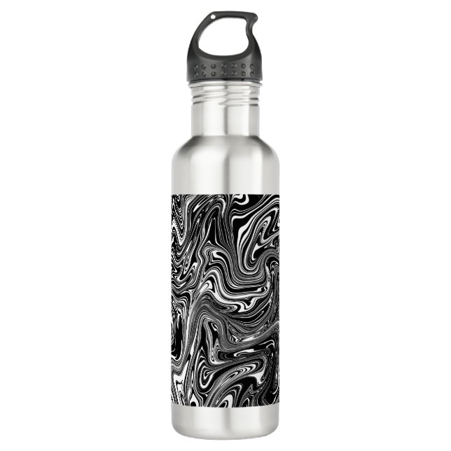 Abstract Black and White Liquid Marble Stainless Steel Water Bottle (Front)