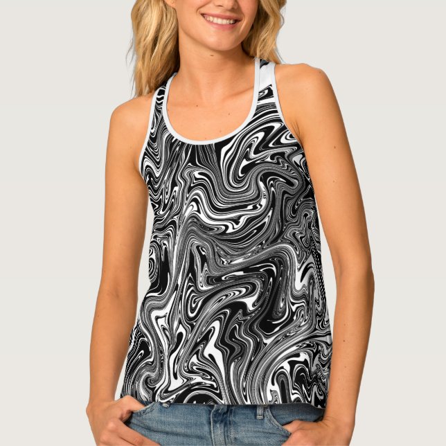 Abstract Black and White Liquid Marble Tank Top (Front)