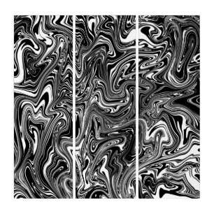 Abstract Black and White Liquid Marble Triptych