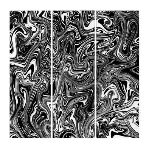 Abstract Black and White Liquid Marble Triptych