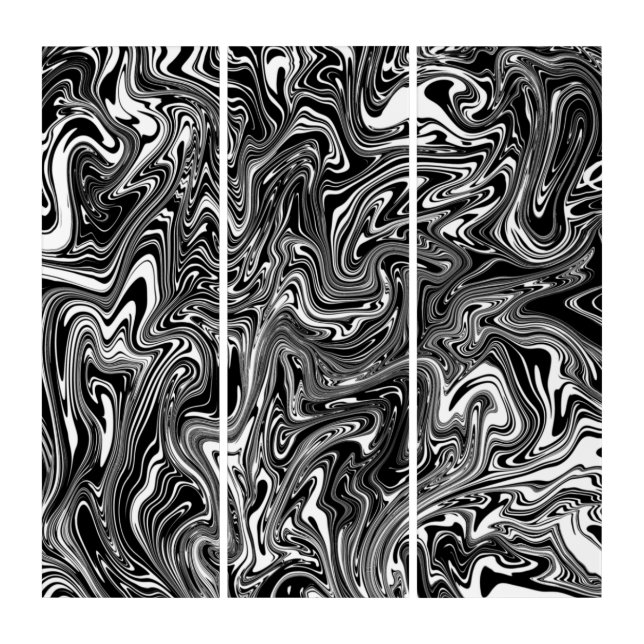 Abstract Black and White Liquid Marble Triptych (Front)