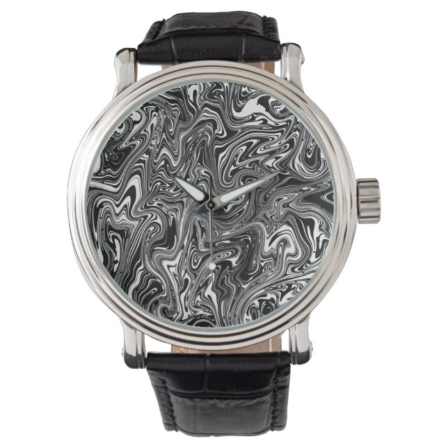 Abstract Black and White Liquid Marble Watch (Front)