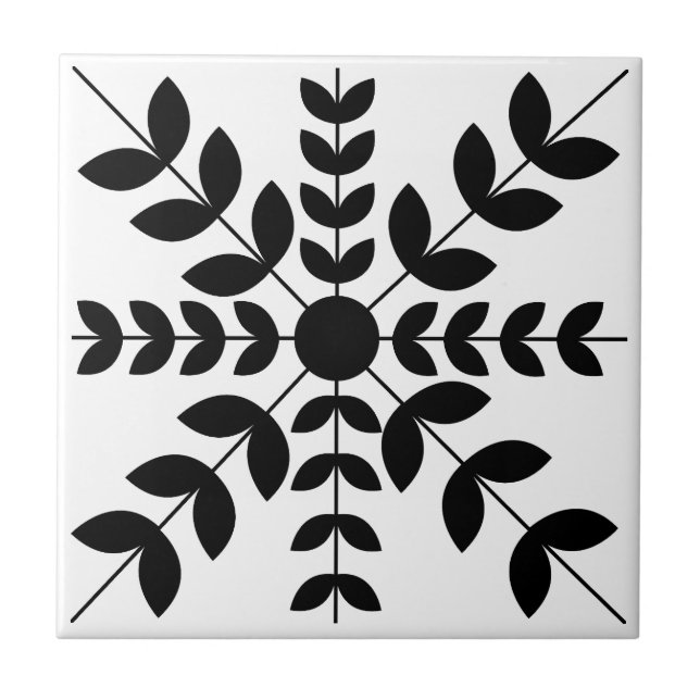 Abstract Black and White Mandala Floral Pattern Ceramic Tile (Front)